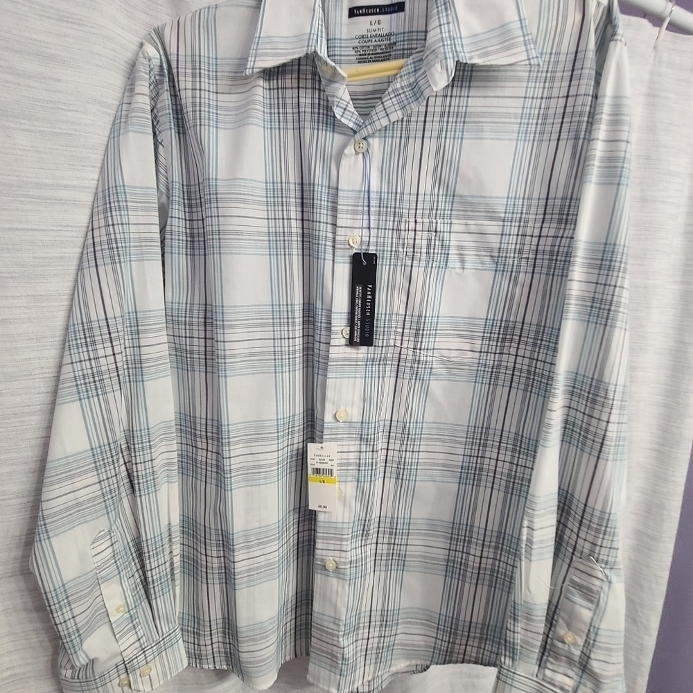 Van Heusen Studio white plaid button down Large